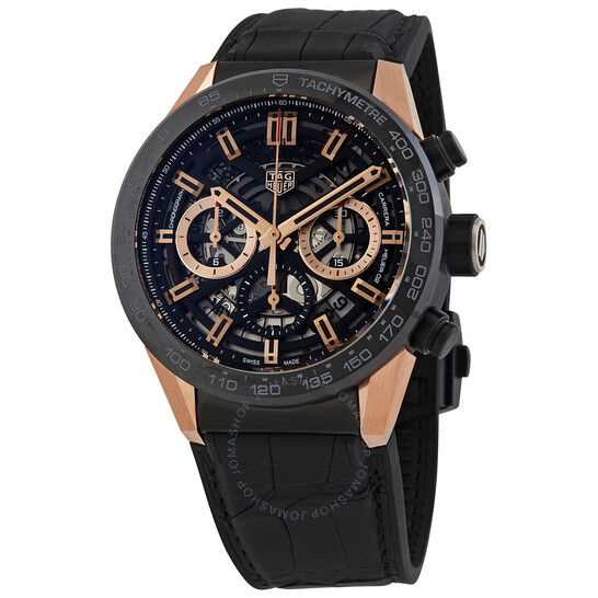Tag Heuer Carrera Calibre Heuer 02 Skeleton Dial Black Rubber Strap Watch   - Elite Watches