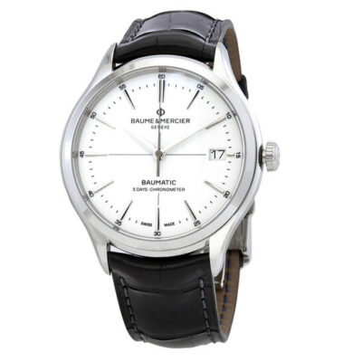 Elite Watches BAUME & MERCIER Clifton White Dial Leather Dial Watch 10518