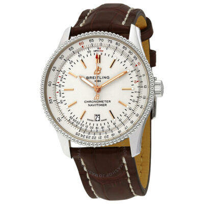 Elite Watches BREITLING Navitimer 1 Automatic 41 Silver Dial Brown Crocodile Leather Strap Watch U17326211G1P1