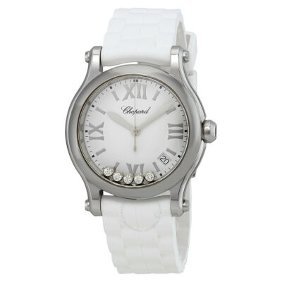 Elite Watches Chopard Happy Sport Medium 36mm Floating Diamonds Rubber Strap Watch 278582-3001