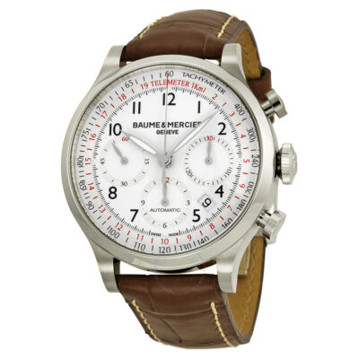 Elite Watches BAUME & MERCIER Capeland Chronograph 42mm Automatic White Dial Leather Strap Men's Watch 10082