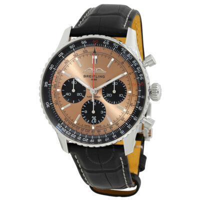 Elite Watches BREITLING Navitimer B01 Chronograph 43 Copper Dial Leather Strap Watch AB0138241K1P1