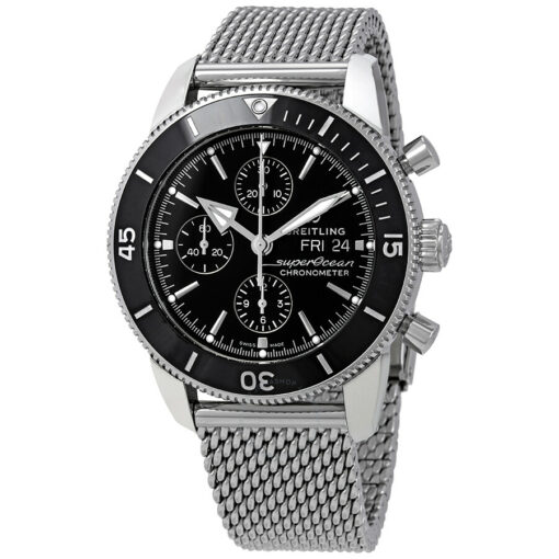 Elite Watches BREITLING Superocean Heritage II Chronograph 44 Black Ceramic Bezel Steel Watch A13313121B1A1
